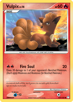 Common Pokémon card Vulpix 107/123 from Mysterious Treasures expansion