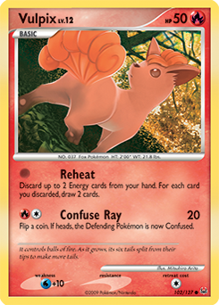 Common Pokémon card Vulpix 102/127 from Platinuim expansion