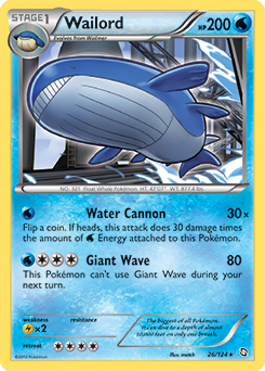 Rare holo Pokémon card Wailord 26/124 from Dragons Exalted expansion