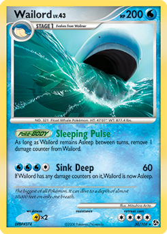 Rare Pokémon card Wailord 30/106 from Great Encounters expansion