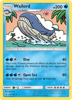 Rare Pokémon card Wailord 30/145 from Guardians Rising expansion