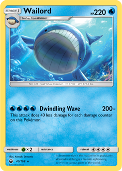 Rare Pokémon card Wailord 40/168 from Celestial Storm expansion