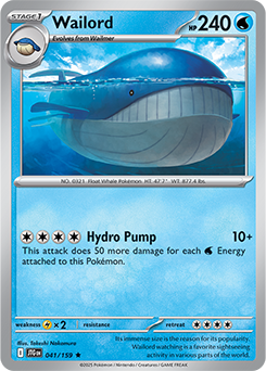 Rare Pokémon card Wailord 41/159 from Journey Together expansion
