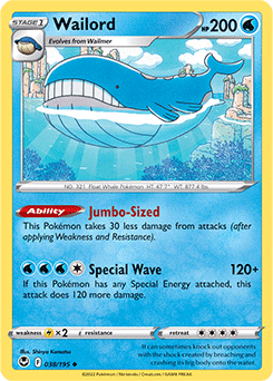 Uncommon Pokémon card Wailord 038/195 from Silver Tempest expansion