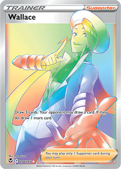 Rainbow Trainer Pokémon card Wallace 208/195 from Silver Tempest expansion