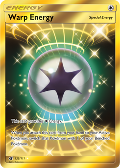Secret Gold Pokémon card Warp Energy 123/111 from Crimson Invasion expansion