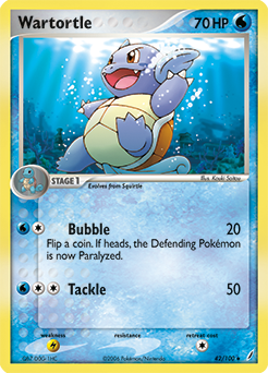 Uncommon Pokémon card Wartortle 42/100 from Ex Crystal Guardians expansion