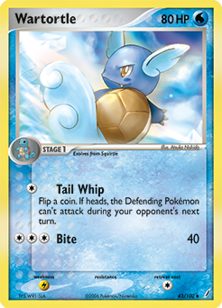 Uncommon Pokémon card Wartortle 43/100 from Ex Crystal Guardians expansion