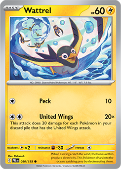 Common Pokémon card Wattrel 080/193 from Paldea Evolved expansion