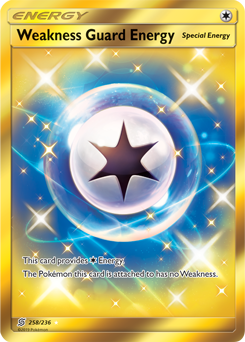 Secret Gold Pokémon card Weakness Guard Energy 258/236 from Unified Minds expansion