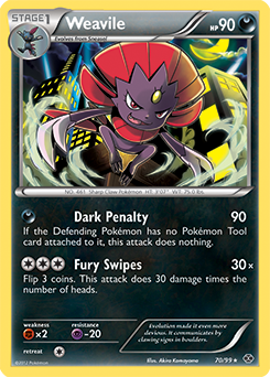 Rare Pokémon card Weavile 70/99 from Next Destinies expansion