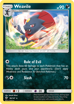 Weavile 86/147 Pokémon card from Burning Shadows for sale at best price