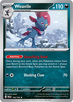Rare Pokémon card Weavile 134/193 from Paldea Evolved expansion