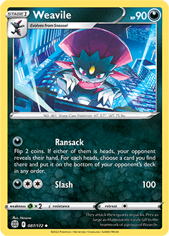 Uncommon Pokémon card Weavile 087/172 from Brilliant Stars expansion