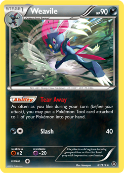 Rare Pokémon card Weavile 61/114 from Steam Siege expansion