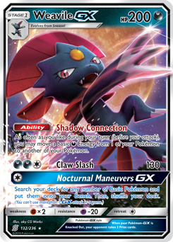 Pokémon GX Pokémon card Weavile GX 132/236 from Unified Minds expansion