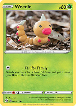 Common Pokémon card Weedle 002/073 from Champion s Path expansion