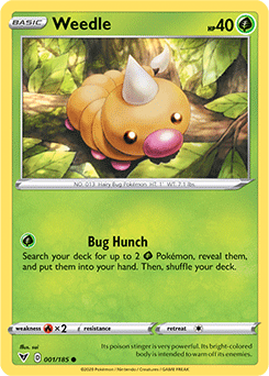 Common Pokémon card Weedle 001/185 from Vivid Voltage expansion