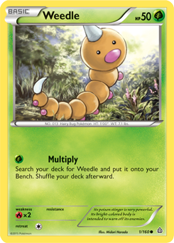 Common Pokémon card Weedle 1/160 from Primal Clash expansion
