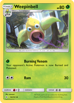 Uncommon Pokémon card Weepinbell 14/214 from Unbroken Bonds expansion