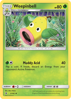 Uncommon Pokémon card Weepinbell 2/145 from Guardians Rising expansion