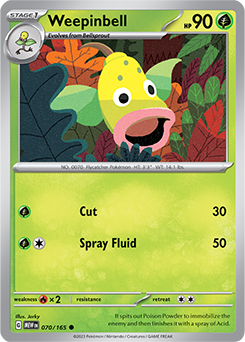 Common Pokémon card Weepinbell 70/165 from 151 expansion