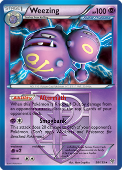 Rare holo Pokémon card Weezing 58/135 from Plasma Storm expansion
