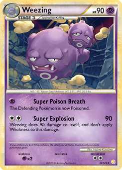Rare Pokémon card Weezing 34/123 from HeartGold SoulSilver expansion