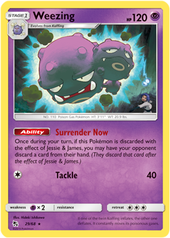 Rare Pokémon card Weezing 29/68 from Hidden Fates expansion
