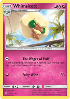 Uncommon Pokémon card Whimsicott 91/145 from Guardians Rising expansion
