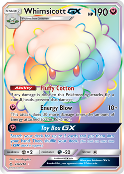 Secret Rainbow GX Pokémon card Whimsicott GX 226/214 from Unbroken Bonds expansion