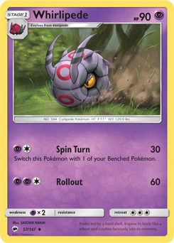 Whirlipede 57/147 Pokémon card from Burning Shadows for sale at best price