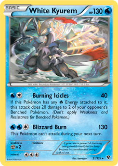 Rare holo Pokémon card White Kyurem 21/124 from Fates Collide expansion