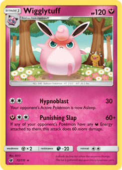 Rare Pokémon card Wigglytuff 72/111 from Crimson Invasion expansion
