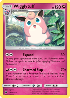 Rare Pokémon card Wigglytuff 134/214 from Lost Thunder expansion