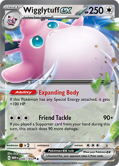 Double rare Pokémon card Wigglytuff ex 40/165 from 151 expansion