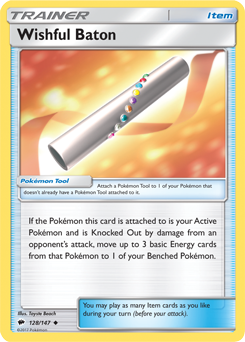 Uncommon Pokémon card Wishful Baton 128/147 from Burning Shadows expansion