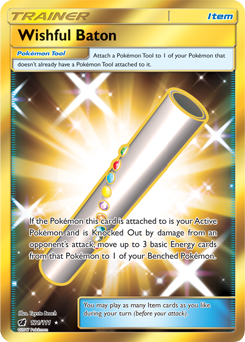 Secret Gold Pokémon card Wishful Baton 121/111 from Crimson Invasion expansion