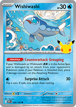 Common Pokémon card Wishiwashi 022/128 from 30th Celebration expansion