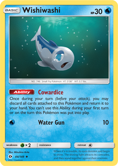 Uncommon Pokémon card Wishiwashi 44/149 from Sun & Moon expansion