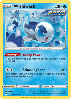Rare Pokémon card Wishiwashi 46/203 from Evolving Skies expansion