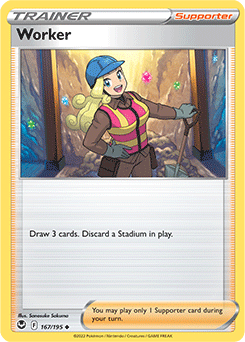 Uncommon Pokémon card Worker 167/195 from Silver Tempest expansion
