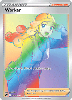 Rainbow Trainer Pokémon card Worker 209/195 from Silver Tempest expansion