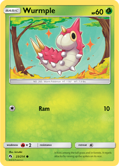 Common Pokémon card Wurmple 23/214 from Lost Thunder expansion