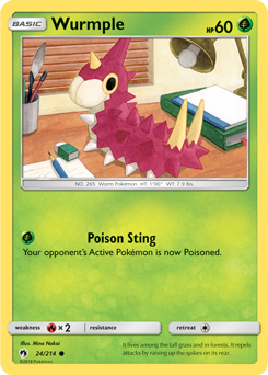 Common Pokémon card Wurmple 24/214 from Lost Thunder expansion