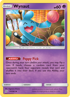 Uncommon Pokémon card Wynaut 77/236 from Unified Minds expansion