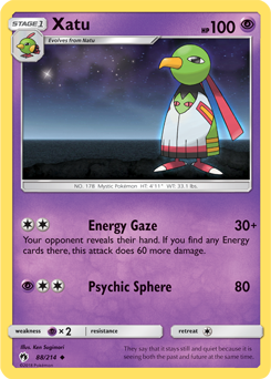 Uncommon Pokémon card Xatu 88/214 from Lost Thunder expansion