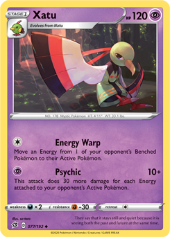 Uncommon Pokémon card Xatu 77/192 from Rebel Clash expansion