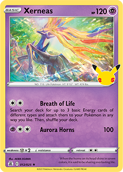 Rare Pokémon card Xerneas 12/25 from Celebrations expansion