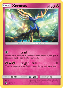 Rare holo Pokémon card Xerneas 73/111 from Crimson Invasion expansion